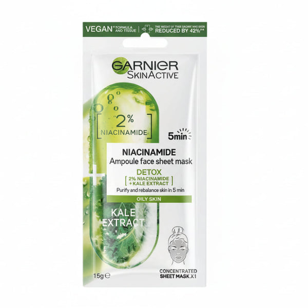 Garnier 15G Skin Active Ampoule Sheet Mask Kale/ Niacinamide Skin Masks
