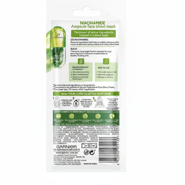 Garnier 15G Skin Active Ampoule Sheet Mask Kale/ Niacinamide Skin Masks