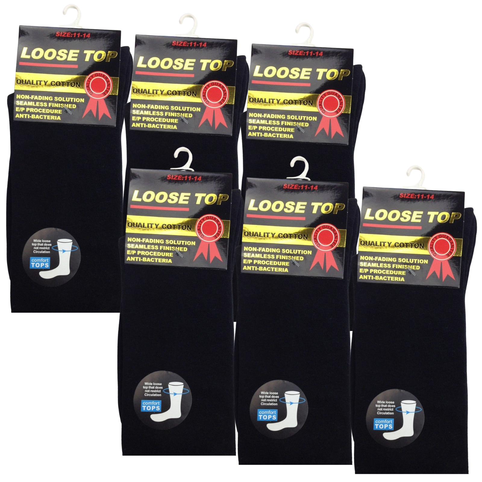 Br Apparel Cotton Rich Loose Top Diabetic Circulation Comfort 6 Pairs Socks