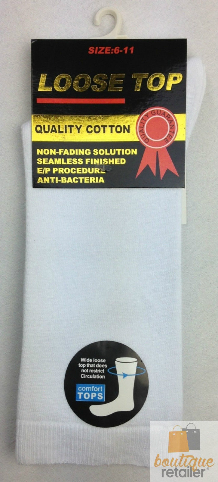 Br Apparel 6X Pair Cotton Rich Loose Top Dress Medical Circulation Diabetic Comfort White Size 11 Socks