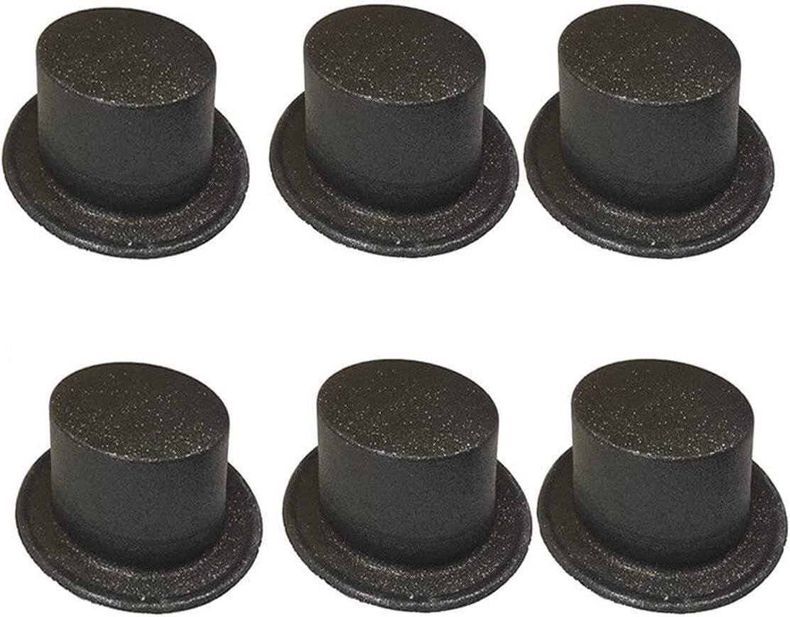 Br Costumes 6X Glitter Top Hat Fancy Party Plastic Tall Cap Fun Bulk Black Hats
