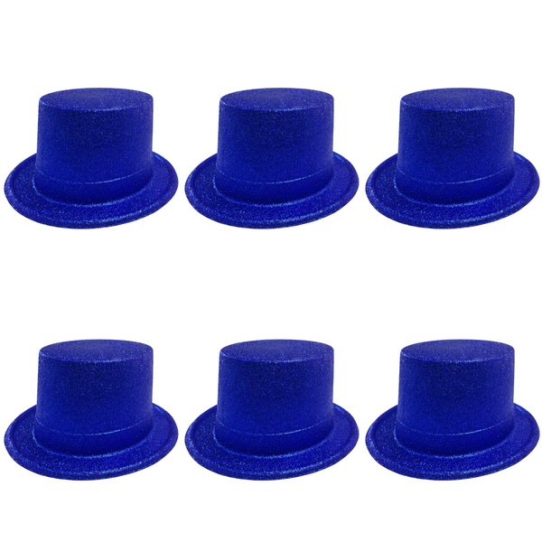 Br Costumes 6X Glitter Top Hat Fancy Party Plastic Tall Cap Fun Bulk Blue Hats