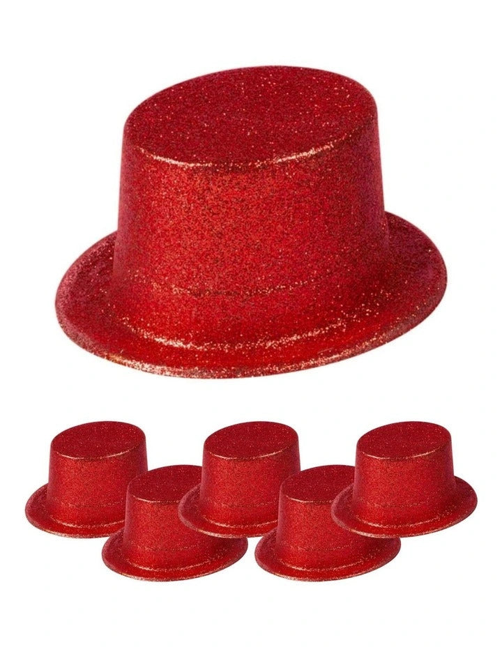 Br Costumes 6X Glitter Top Hat Fancy Party Plastic Tall Cap Fun Dress Up Bulk Red Hats