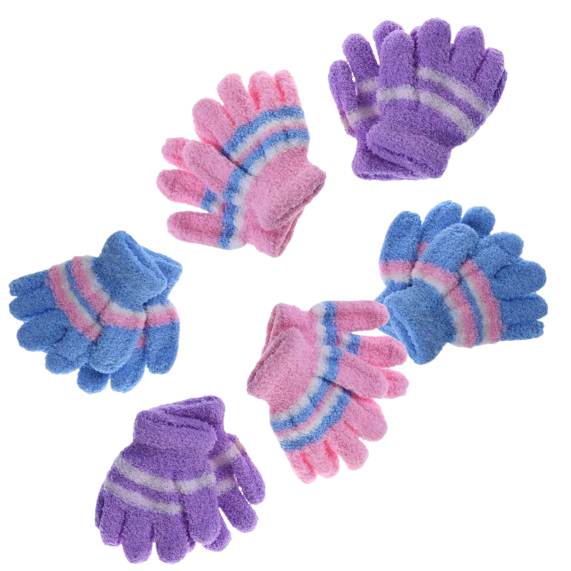 Br Apparel 6 Pair Little One Gloves Warm Winter Full Finger Thermal Coral Fleece Kids Boys Girls Baby Gloves