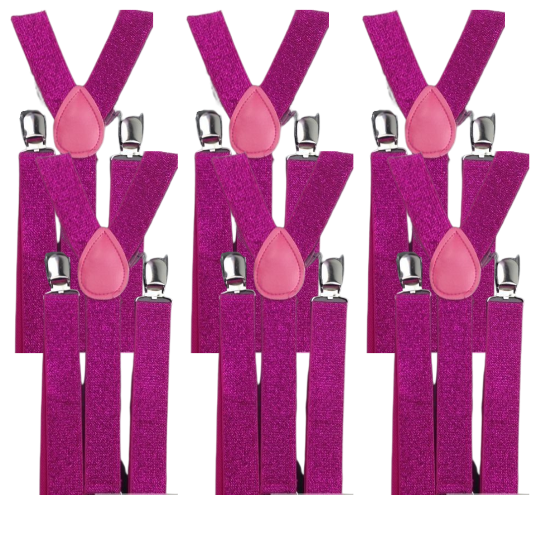 Br Costumes 6X Mens Suspenders Braces Strong Clip On Elastic Formal Wedding Bulk Hot Pink (Glitter) Suspenders/Braces