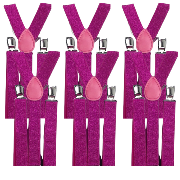 Br Costumes 6X Mens Suspenders Braces Strong Clip On Elastic Formal Wedding Bulk Hot Pink (Glitter) Suspenders/Braces