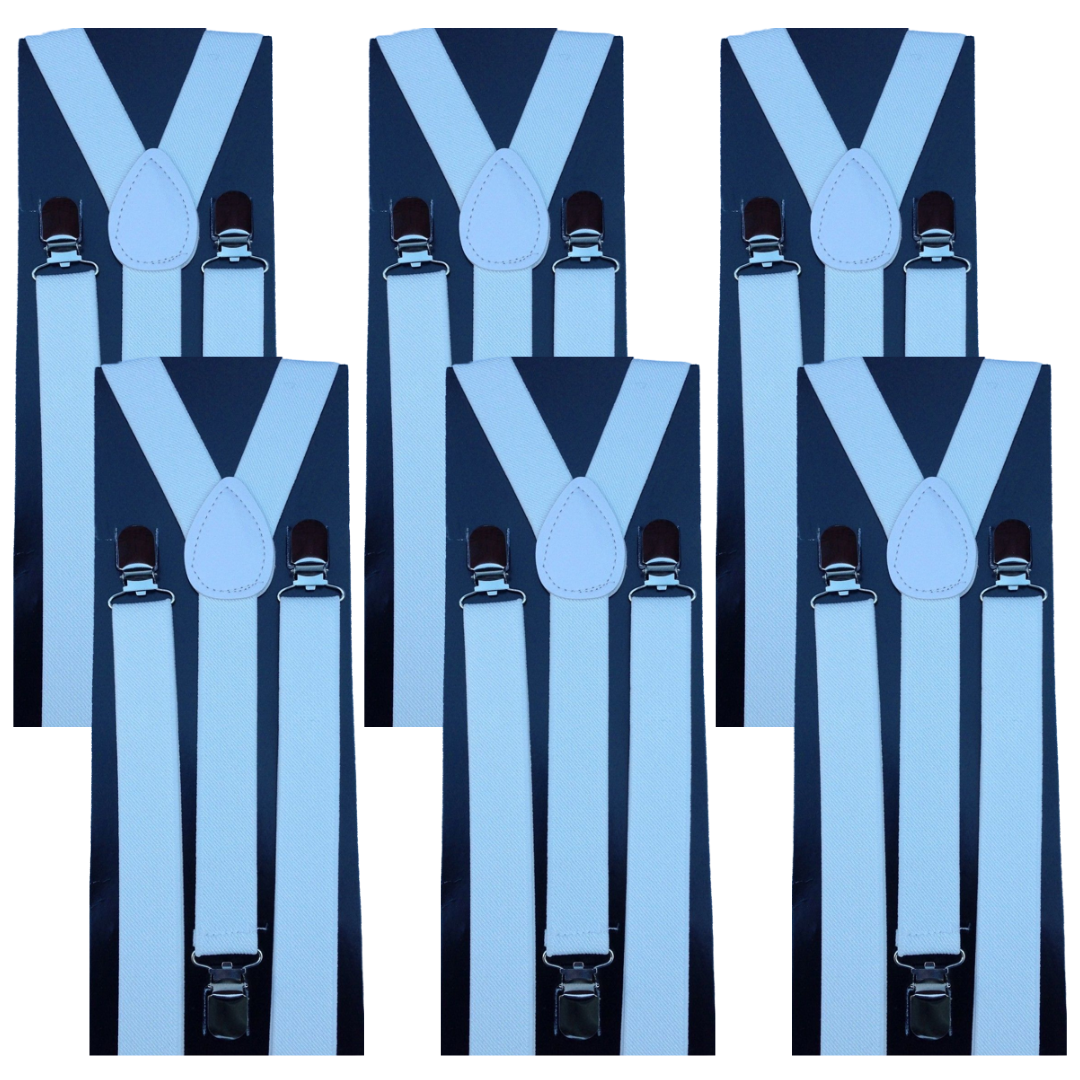 Br Costumes 6X Mens Suspenders Braces Adjustable Strong Clip On Elastic Formal Wedding White Suspenders/Braces