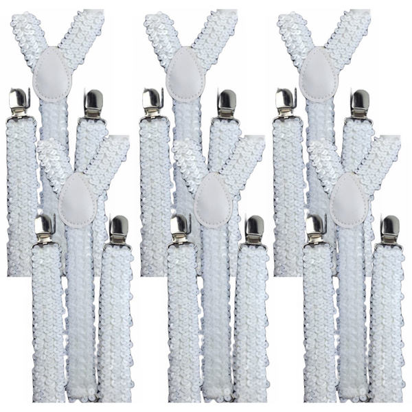 Br Costumes 6X Mens Suspenders Braces Adjustable Strong Clip On Elastic Formal Wedding White Sequin Suspenders/Braces