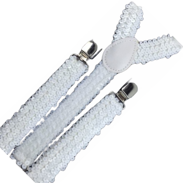Br Costumes 6X Mens Suspenders Braces Adjustable Strong Clip On Elastic Formal Wedding White Sequin Suspenders/Braces