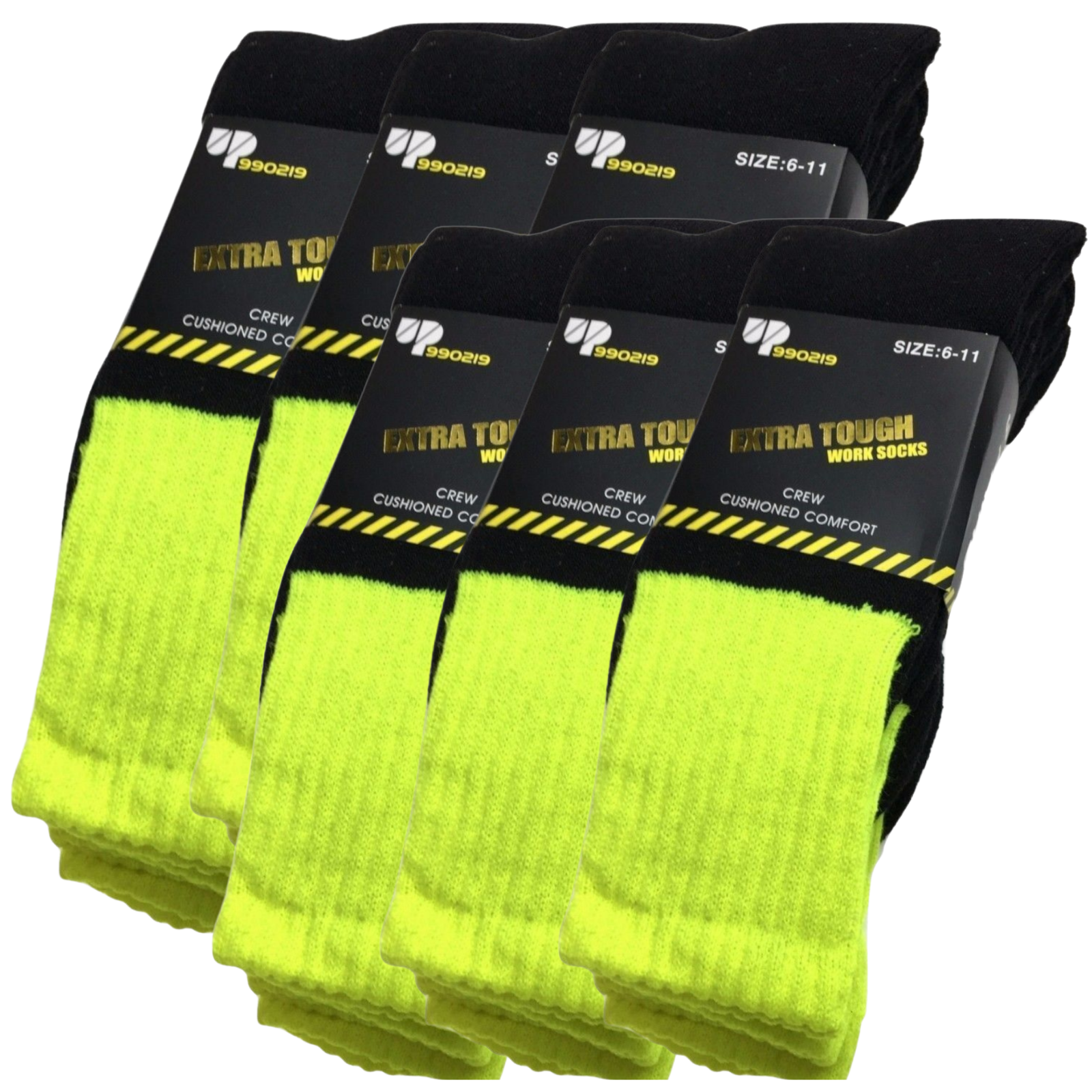 6X Pairs Hi Vis Workwear Safety Tradie High Visibility Fluro Yellow 11 14 Socks