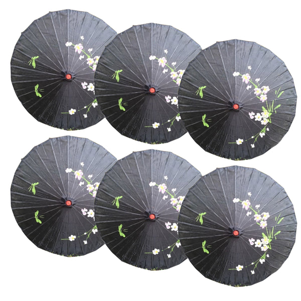 6X Parasol Umbrella Chinese Japanese Bamboo Flower Pattern 80Cm Large Bulk Black Venue Decorations