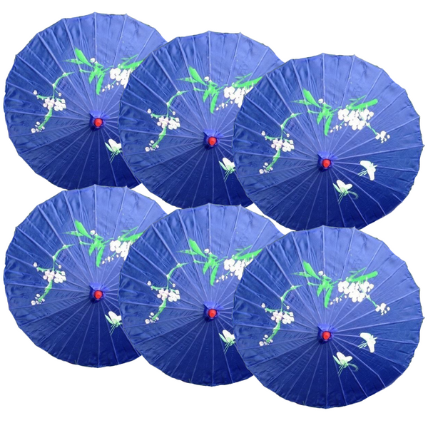6X Parasol Umbrella Chinese Japanese Bamboo Flower Pattern 80Cm Large Bulk Blue Party Decorations