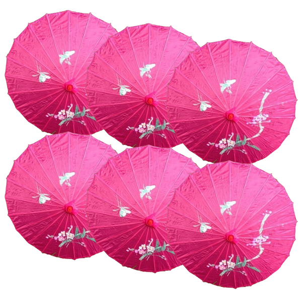 6X Parasol Umbrella Chinese Japanese Bamboo Flower Pattern 80Cm Large Bulk Blue Party Decorations