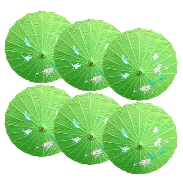 6X Parasol Umbrella Chinese Japanese Bamboo Flower Pattern 80Cm Large Bulk Blue Party Decorations
