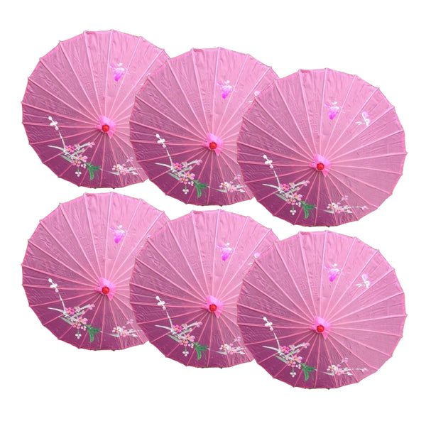6X Parasol Umbrella Chinese Japanese Bamboo Flower Pattern 80Cm Large Bulk Black Venue Decorations