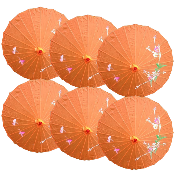 6X Parasol Umbrella Chinese Japanese Bamboo Flower Pattern 80Cm Large Bulk Blue Party Decorations