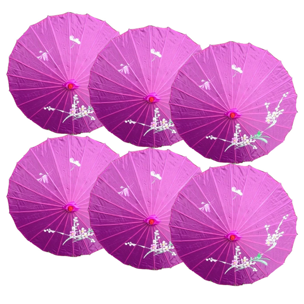6X Parasol Umbrella Chinese Japanese Bamboo Flower Pattern 80Cm Large Bulk Blue Party Decorations
