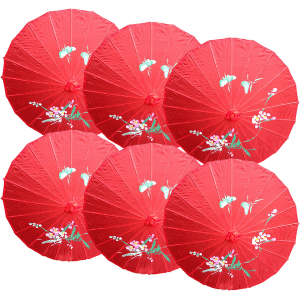 6X Parasol Umbrella Chinese Japanese Bamboo Flower Pattern 80Cm Large Bulk Blue Party Decorations