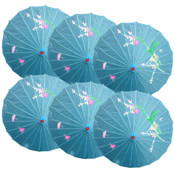 6X Parasol Umbrella Chinese Japanese Bamboo Flower Pattern 80Cm Large Bulk Blue Party Decorations