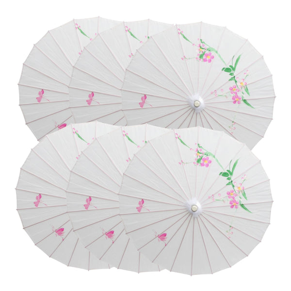 6X Parasol Umbrella Chinese Japanese Bamboo Flower Pattern 80Cm Large Bulk Black Venue Decorations