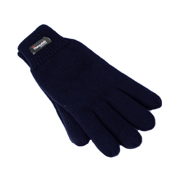 Dents 3M Thinsulate Snow Ski Knitted Polar Fleece Thermal Plain Winter Navy Gloves