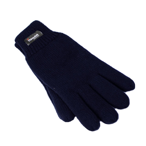 Dents 3M Thinsulate Snow Ski Knitted Polar Fleece Thermal Plain Winter Navy Gloves