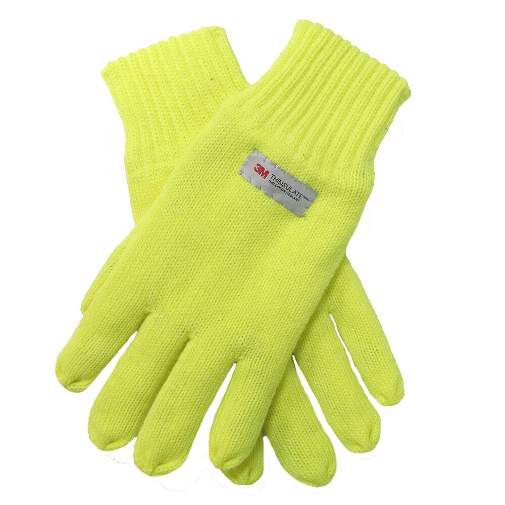 Dents 3M Thinsulate Snow Ski Knitted Hi Vis Fleece Workwear Winter Fluro Yellow Gloves