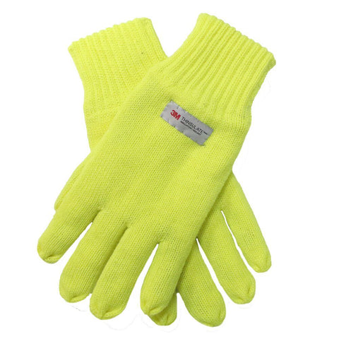 Dents 3M Thinsulate Snow Ski Knitted Hi Vis Fleece Workwear Winter Fluro Yellow Gloves