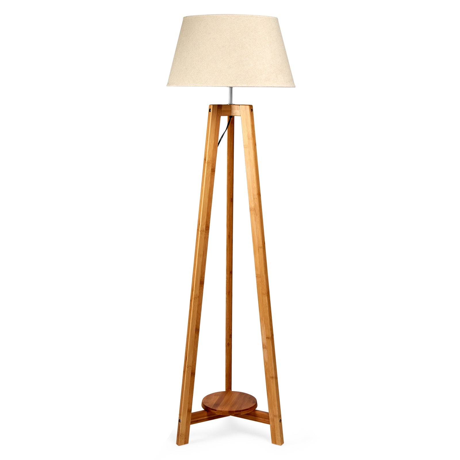 Br Home 155Cm Large Bamboo Wooden Tripod Floor Lamp Beige Linen Light Shade Floor Lamps