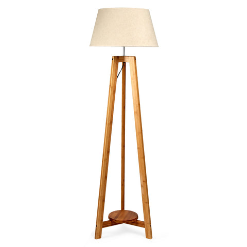 Br Home 155Cm Large Bamboo Wooden Tripod Floor Lamp Beige Linen Light Shade Floor Lamps