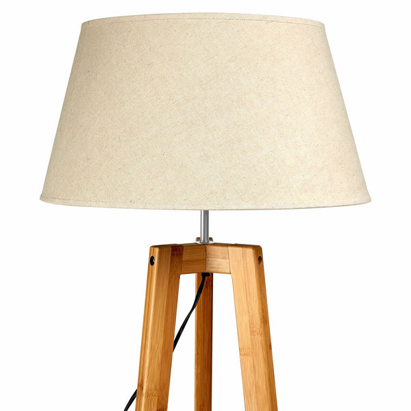 Br Home 155Cm Large Bamboo Wooden Tripod Floor Lamp Beige Linen Light Shade Floor Lamps