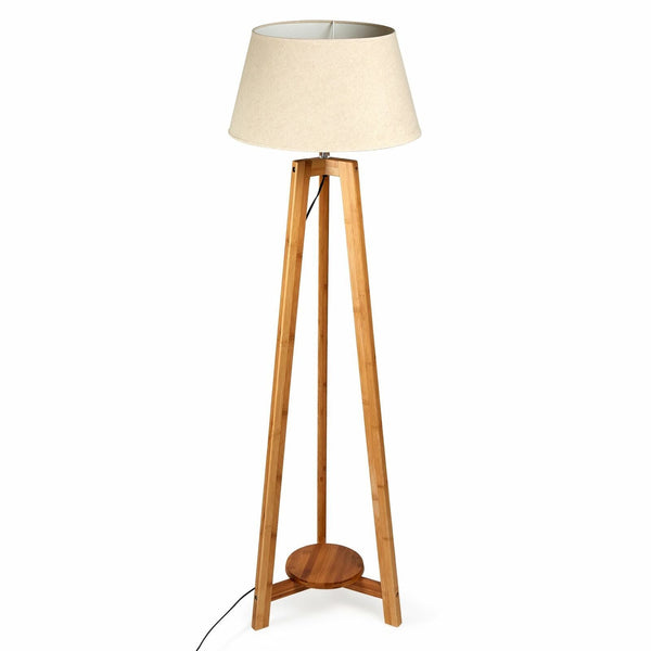 Br Home 155Cm Large Bamboo Wooden Tripod Floor Lamp Beige Linen Light Shade Floor Lamps
