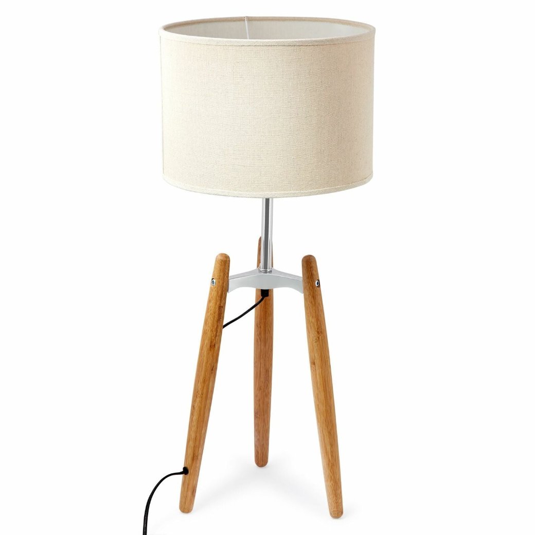 Br Home 73Cm Bamboo Tripod Table Lamp Light Modern With Beige Linen Shade Lamps