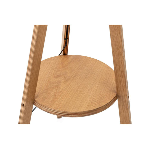 Natural Tripod Floor Lamp W/ Round Shelf + Off White Linen Shade Floor Lamps