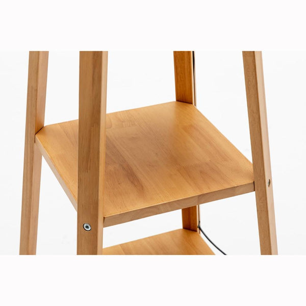 Br Home Eiffel 3 Tier Natural Wood Floor Lamp W/ Storage Shelves + Off White Linen Shade Floor Lamps