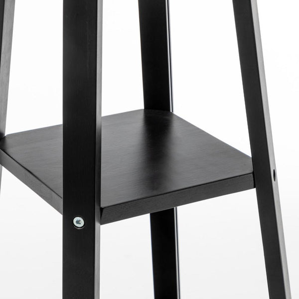 Eiffel 3 Tier Natural Wood Floor Lamp W/ Storage Shelves + Off White Linen Shade Floor Lamps