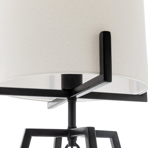 Br Home Modern Dimmable Floor Lamp + Table Desk W/ Linen Shade Scandi Matte Black Floor Lamps
