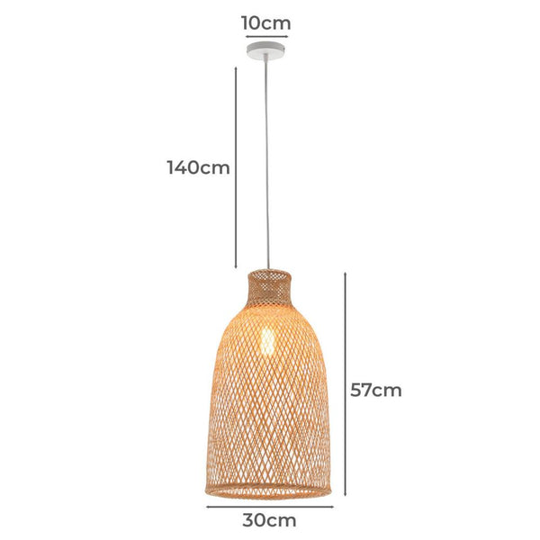Natural Woven Bamboo Cone Pendant Lamp Hanging Light Bell Shade Boho Chandeliers & Ceiling Fixtures