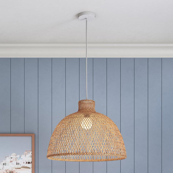 Natural Hand Woven Bamboo Dome Pendant Lamp Hanging Light Rattan Style Chandeliers & Ceiling Fixtures