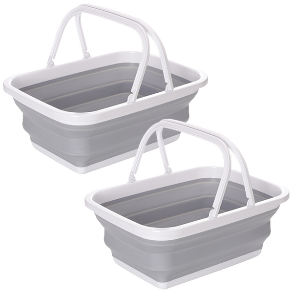 Br Home 2X 9L Collapsible Laundry Folding Basket Wash Clothes Handles Bin Grey/White Laundry Baskets & Hampers