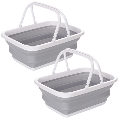 Br Home 2X 9L Collapsible Laundry Folding Basket Wash Clothes Handles Bin Grey/White Laundry Baskets & Hampers
