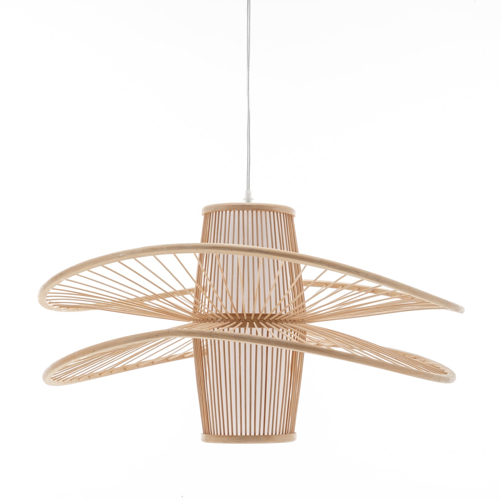 Elysian Breeze Double Natural Hand Woven Bamboo Wide Pendant Lamp Light Lamps