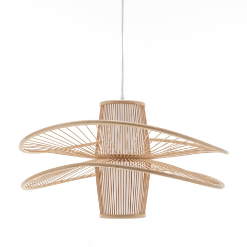 Elysian Breeze Double Natural Hand Woven Bamboo Wide Pendant Lamp Light Lamps