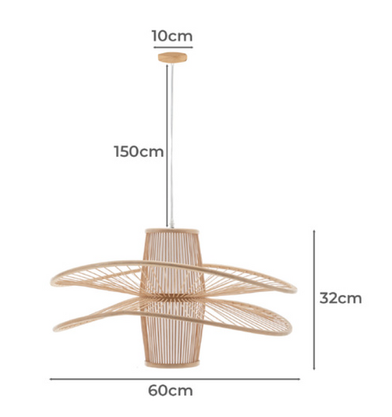 Elysian Breeze Double Natural Hand Woven Bamboo Wide Pendant Lamp Light Lamps
