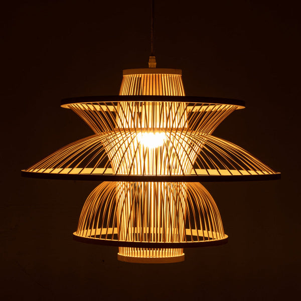 Aurora Natural Hand Woven Bamboo 3 Layer Pendant Lamp Light Lamps