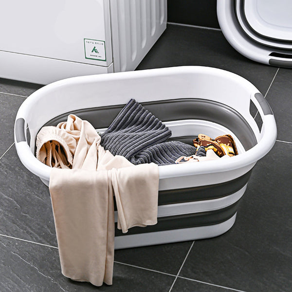 45L Collapsible Laundry Basket Washing Clothes W/Handles Bin Foldable Grey/White Laundry Baskets & Hampers