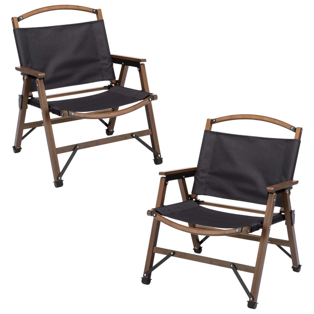 2X Bamboo Canvas Foldable Outdoor Camping Chair Wooden Travel Picnic Park Black Camping Chairs