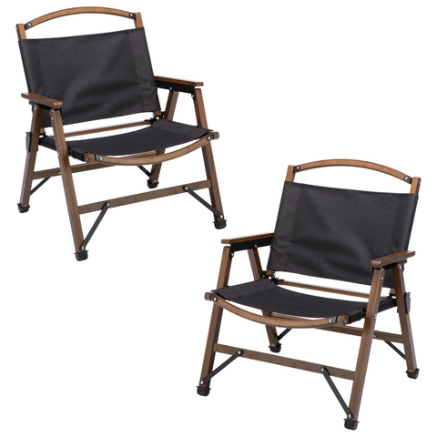 2X Bamboo Canvas Foldable Outdoor Camping Chair Wooden Travel Picnic Park Black Camping Chairs