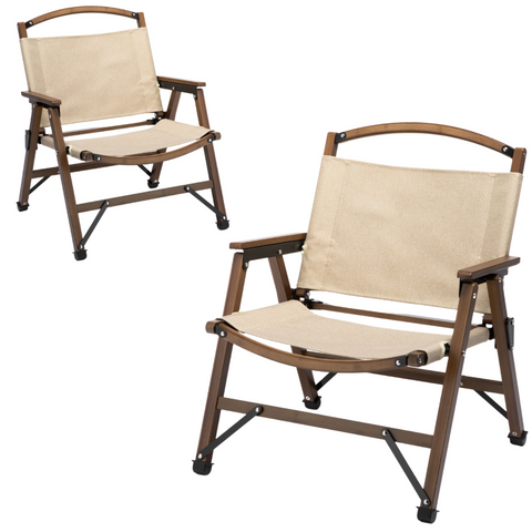 2X Bamboo Foldable Outdoor Camping Chair Wooden Travel Picnic Park Folding Khaki/Beige Camping Chairs