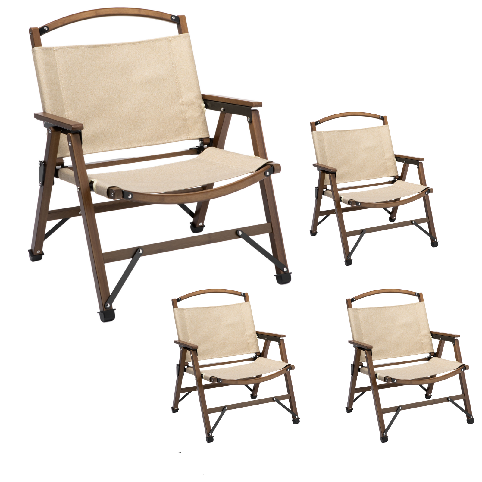 4X Bamboo Foldable Outdoor Camping Chair Wooden Travel Picnic Park Folding Khaki/Beige Camping Chairs
